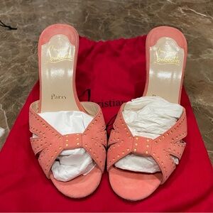 Christian Louboutin Miss Mouget Sandals Suede Coral Peach Shoes
